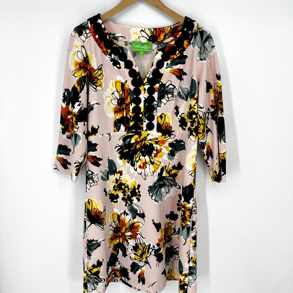Pappagallo ¾ Sleeve Blush Floral Print V Neck Stretch Dress Size 10 Preowned